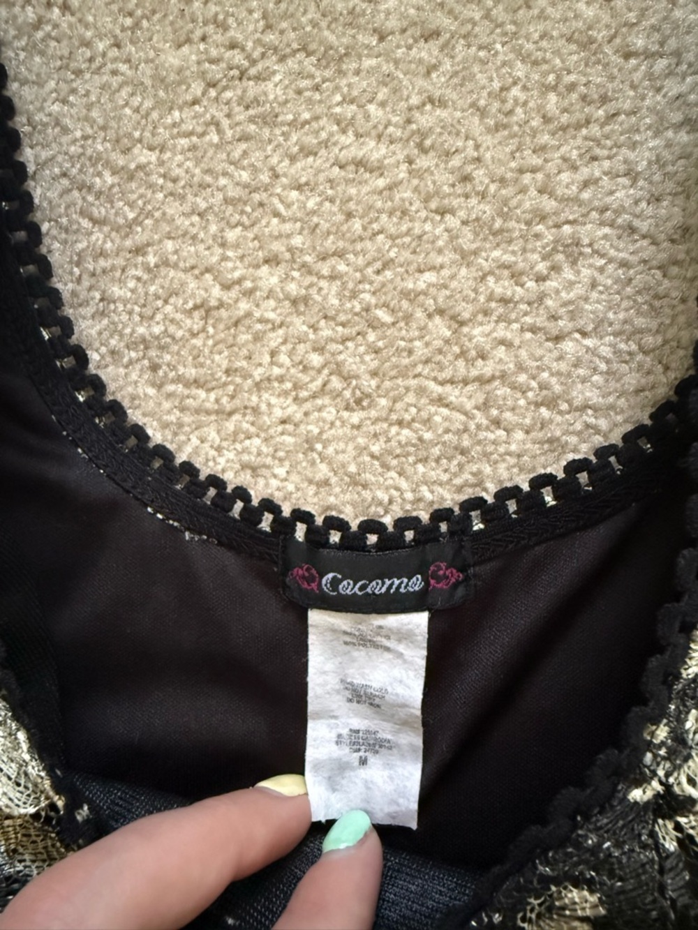 Y2K tank top whimsygoth emo Black and Cream Floral Lace Tank Top Ruffle details - Picture 8 of 9